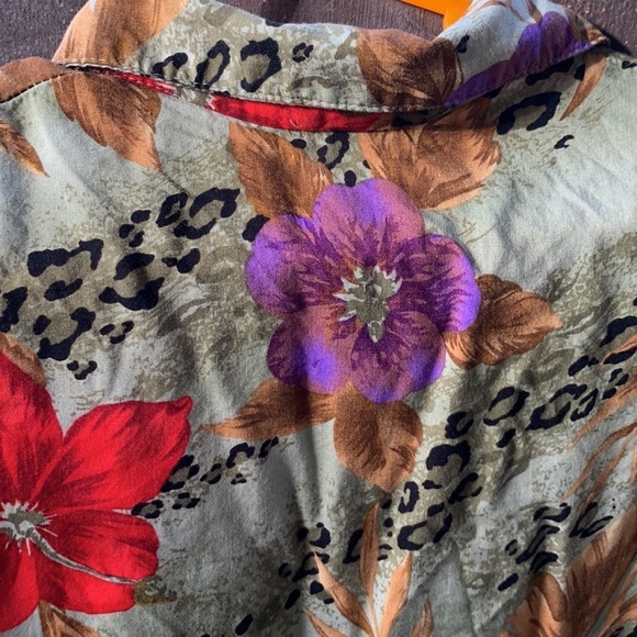 90s Vintage Leopard Tropical Floral Button Up Sleeveless Top Size Medium/Large - Picture 11 of 15